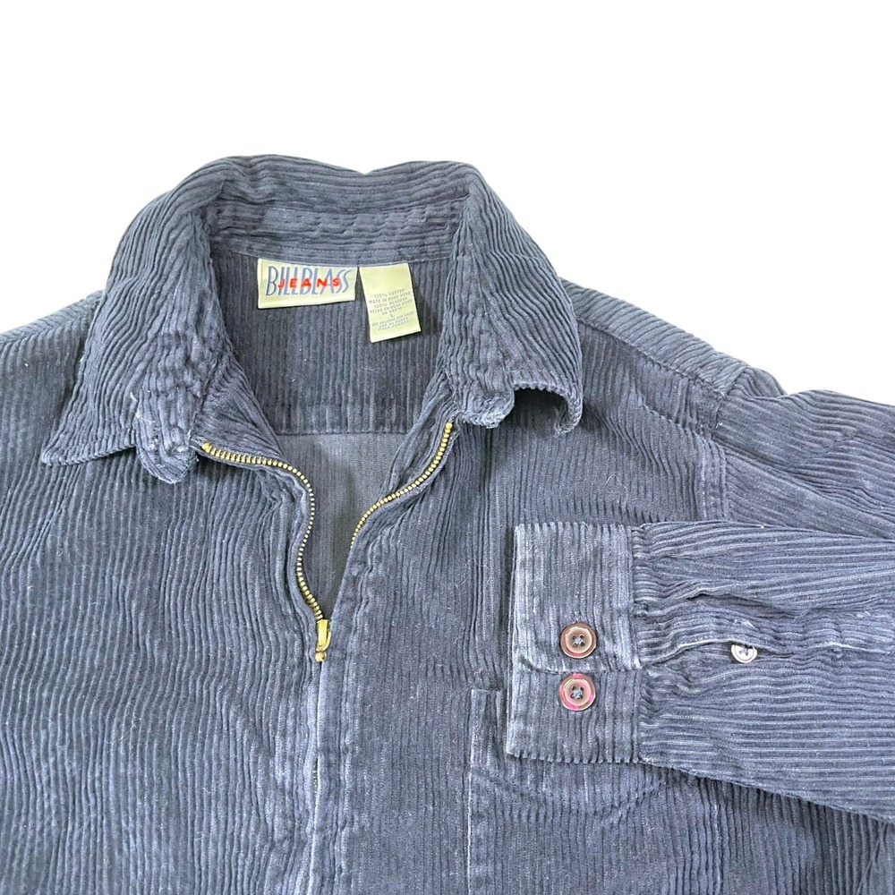 Bill Blass Large Blue Corduroy Full‎ Zip Shirt Jacket Vintage Grunge 90s Mens